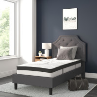 Flash Furniture SL-BM10-13-GG Brighton Twin Size Tufted Upholstered Platform Bed in Dark Gray Fabric with 10 Inch CertiPUR-US Certified Pocket Spring Mattress